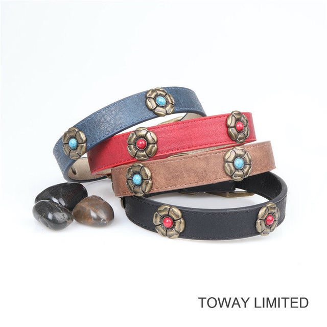 Fashion Dog Collars PU Leash Cute Flower Pet Supply